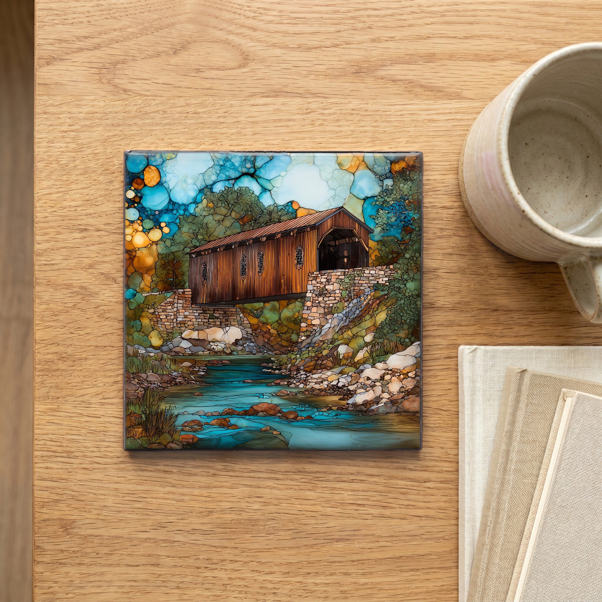 the Brown covered bridge over the — scale