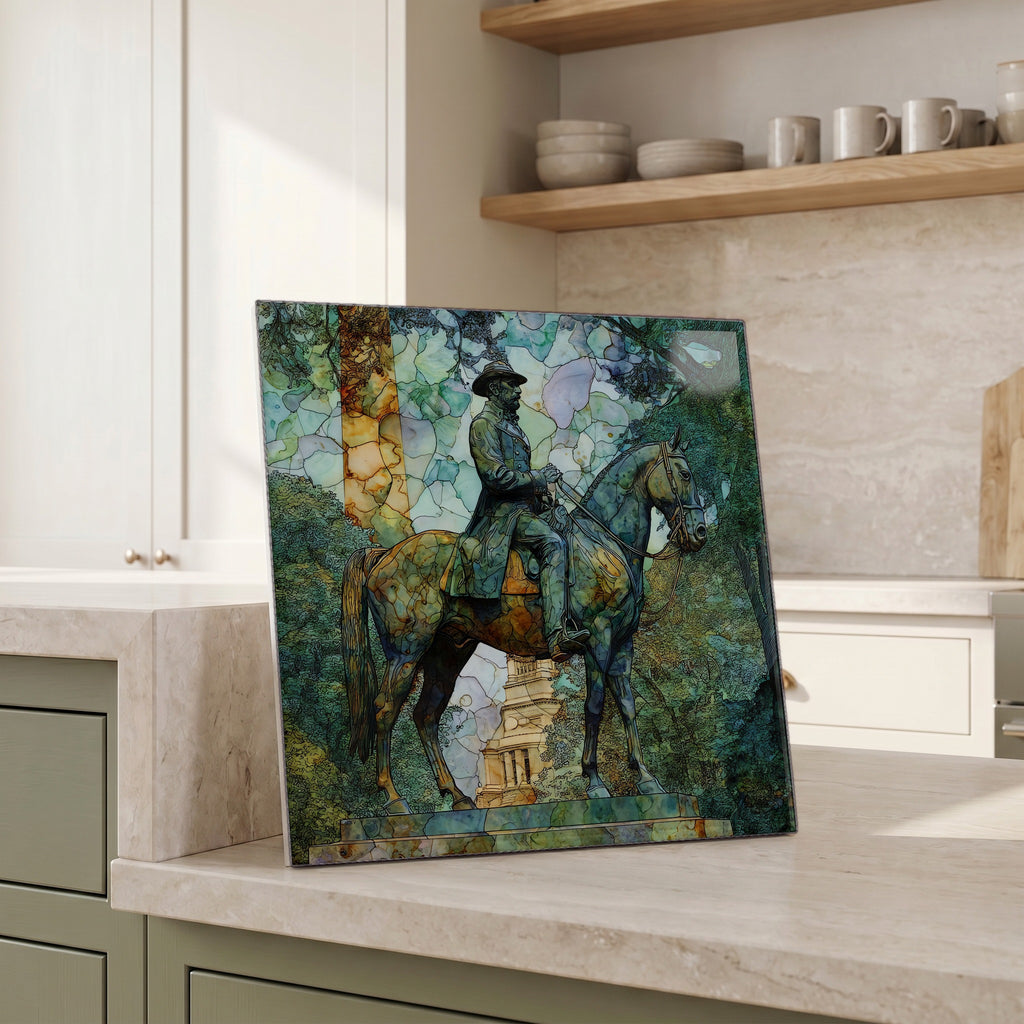 Beside the kettle, propped on the counter.