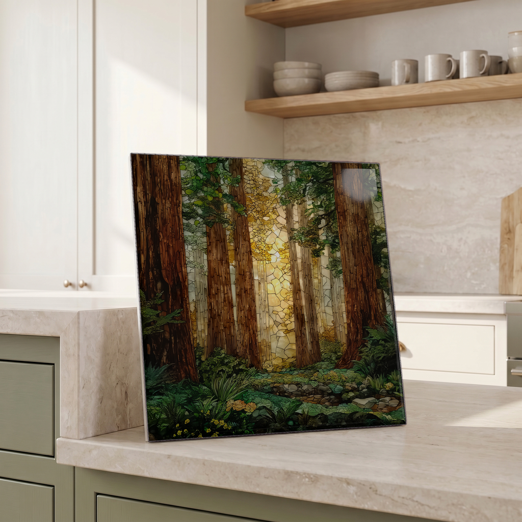 Beside the kettle, propped on the counter.