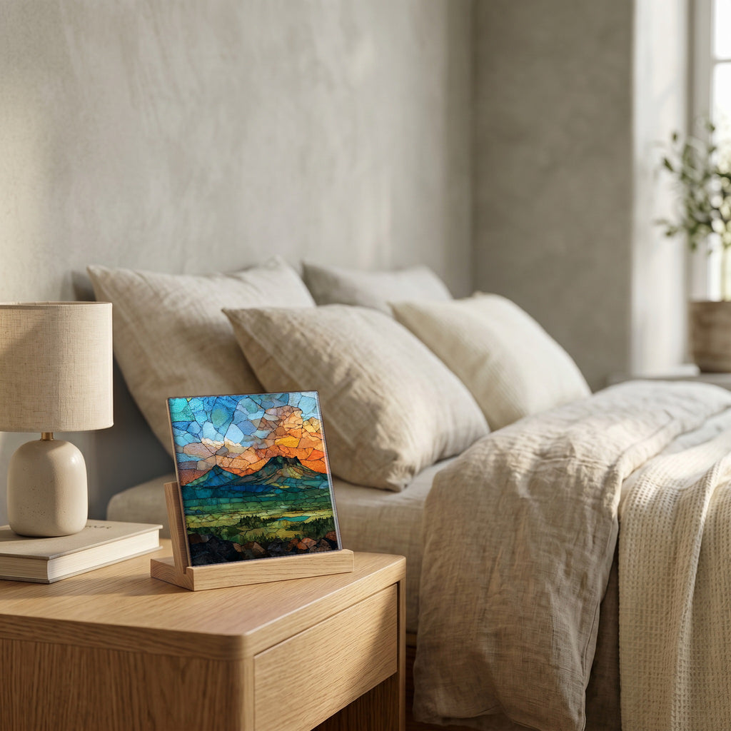 On the nightstand, catching the morning.
