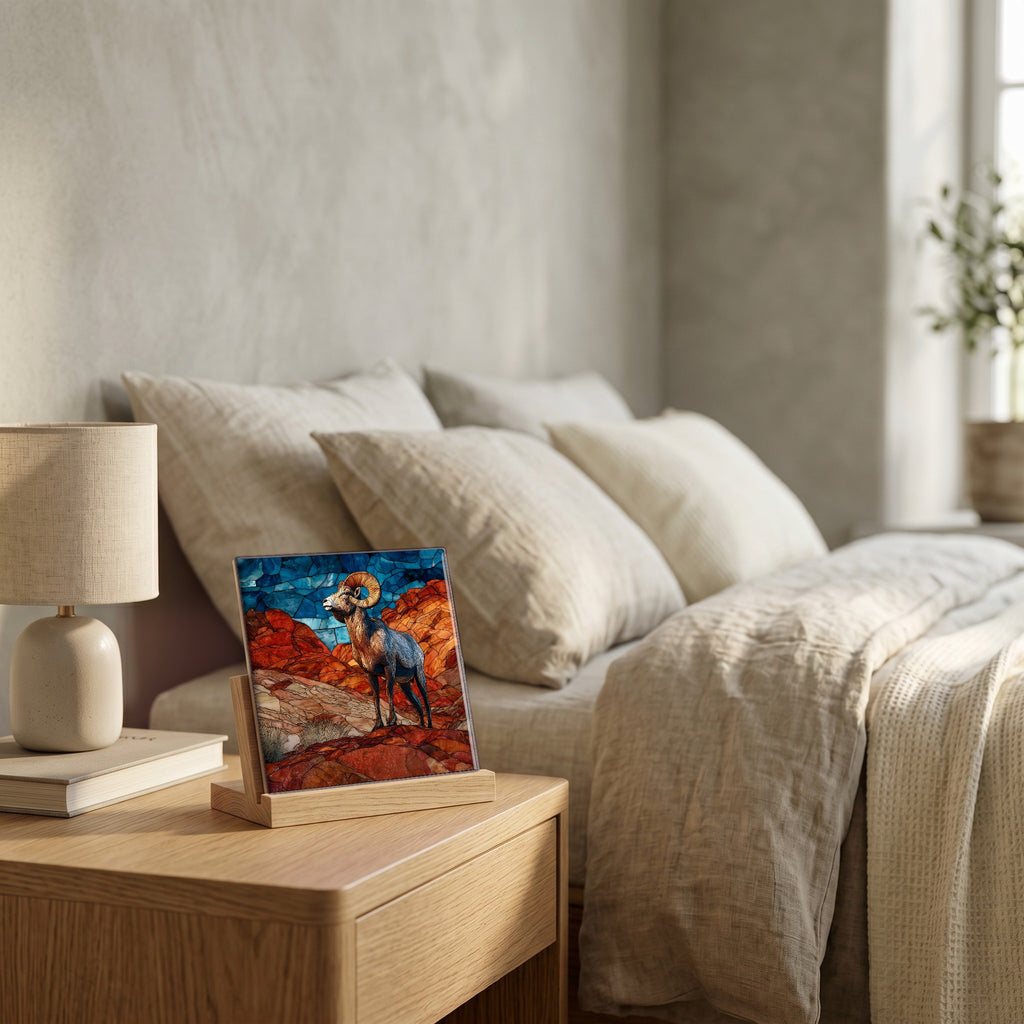 On the nightstand, catching the morning.