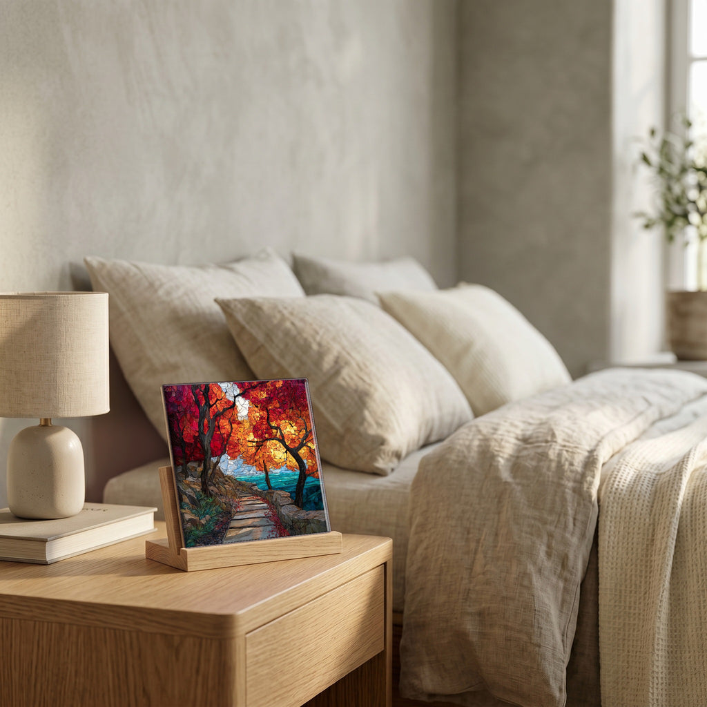 On the nightstand, catching the morning.
