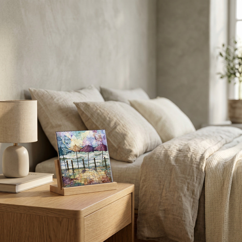 On the nightstand, catching the morning.
