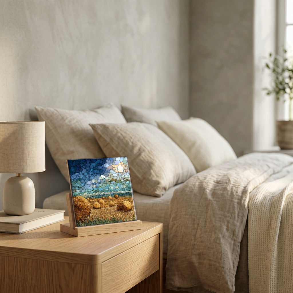 On the nightstand, catching the morning.