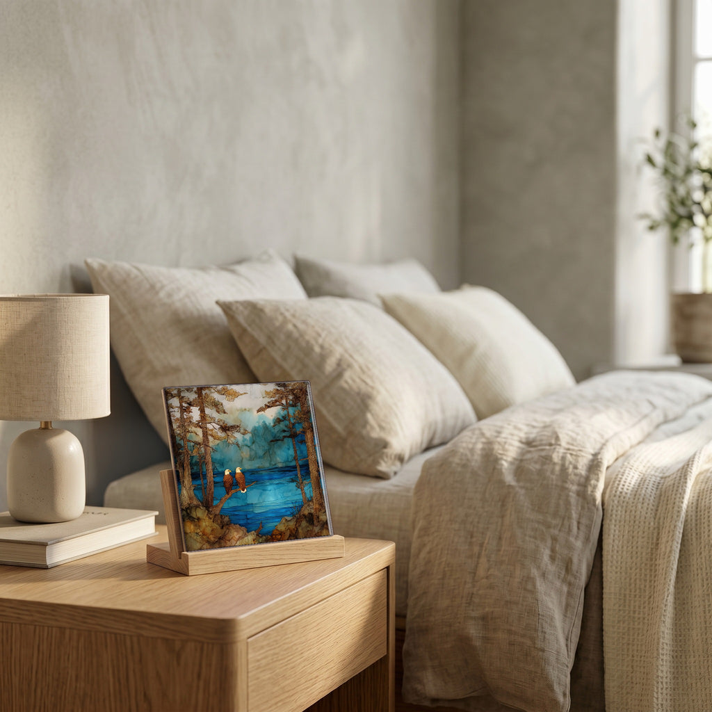 On the nightstand, catching the morning.
