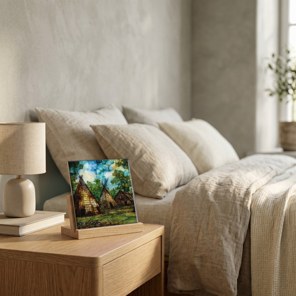 On the nightstand, catching the morning.