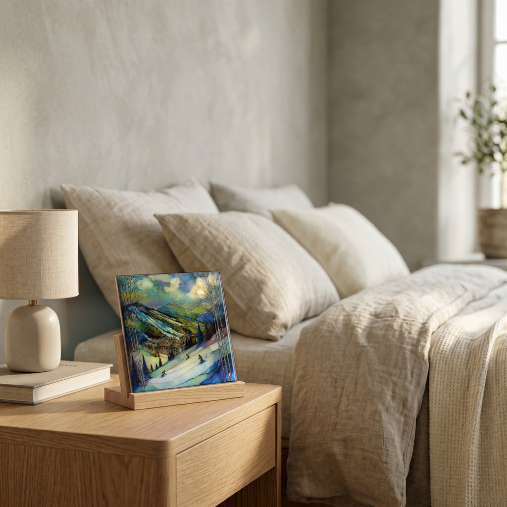 On the nightstand, catching the morning.