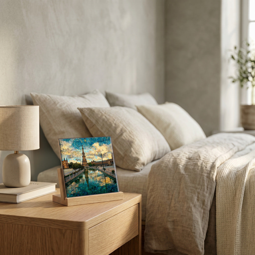 On the nightstand, catching the morning.