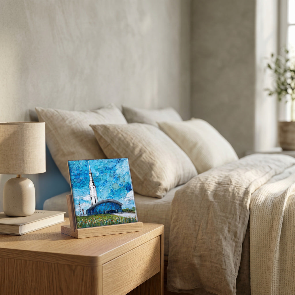 On the nightstand, catching the morning.