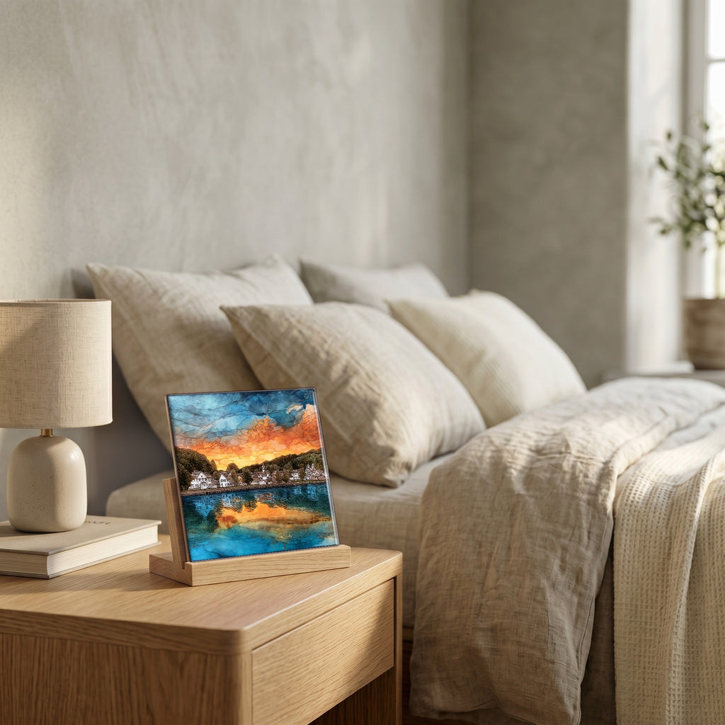 On the nightstand, catching the morning.
