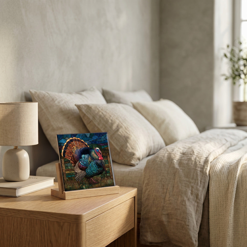 On the nightstand, catching the morning.