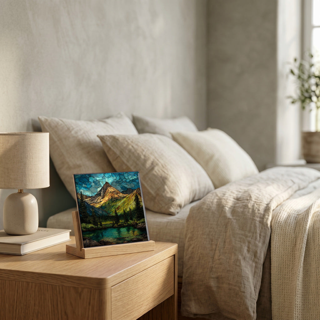 On the nightstand, catching the morning.