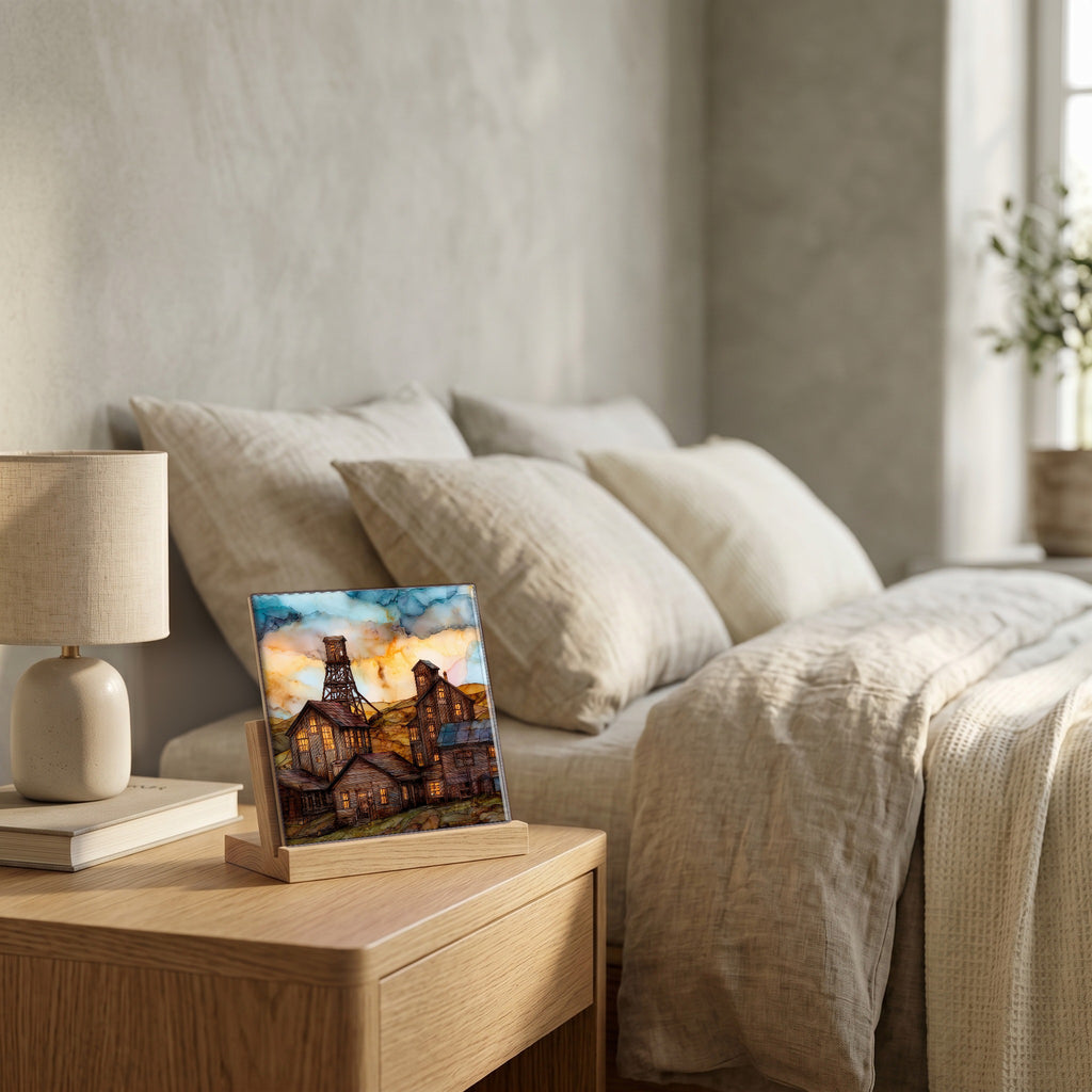 On the nightstand, catching the morning.
