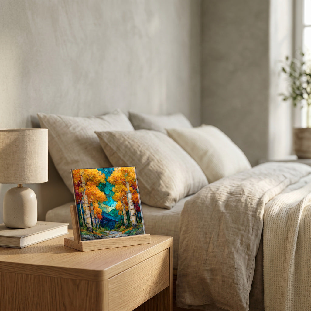On the nightstand, catching the morning.