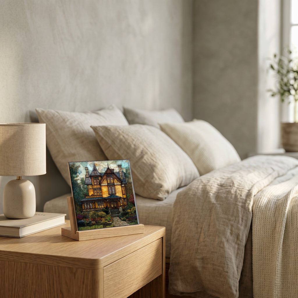 On the nightstand, catching the morning.