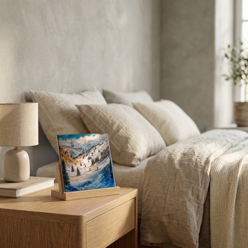 On the nightstand, catching the morning.