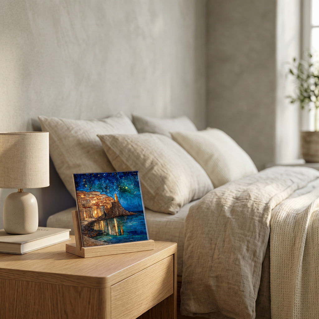 On the nightstand, catching the morning.