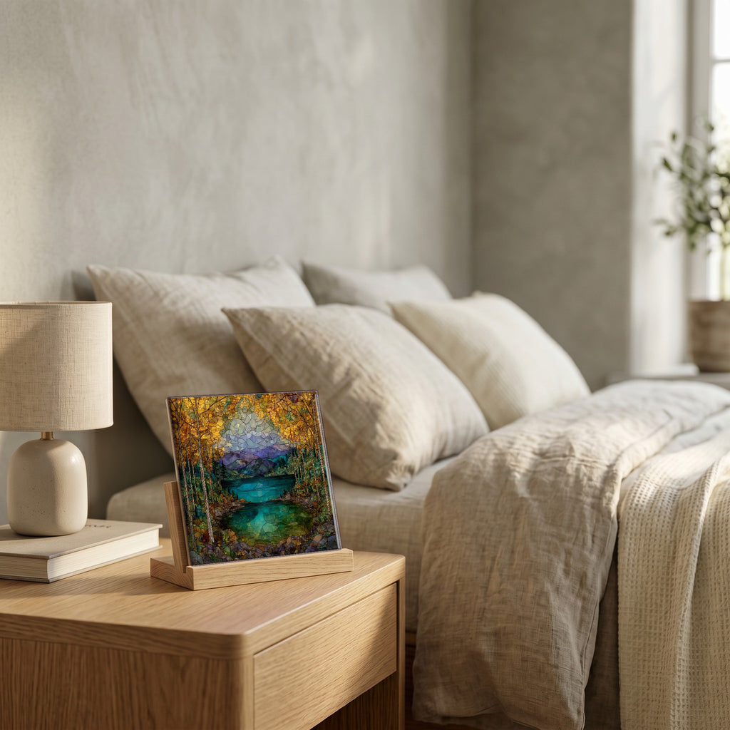 On the nightstand, catching the morning.
