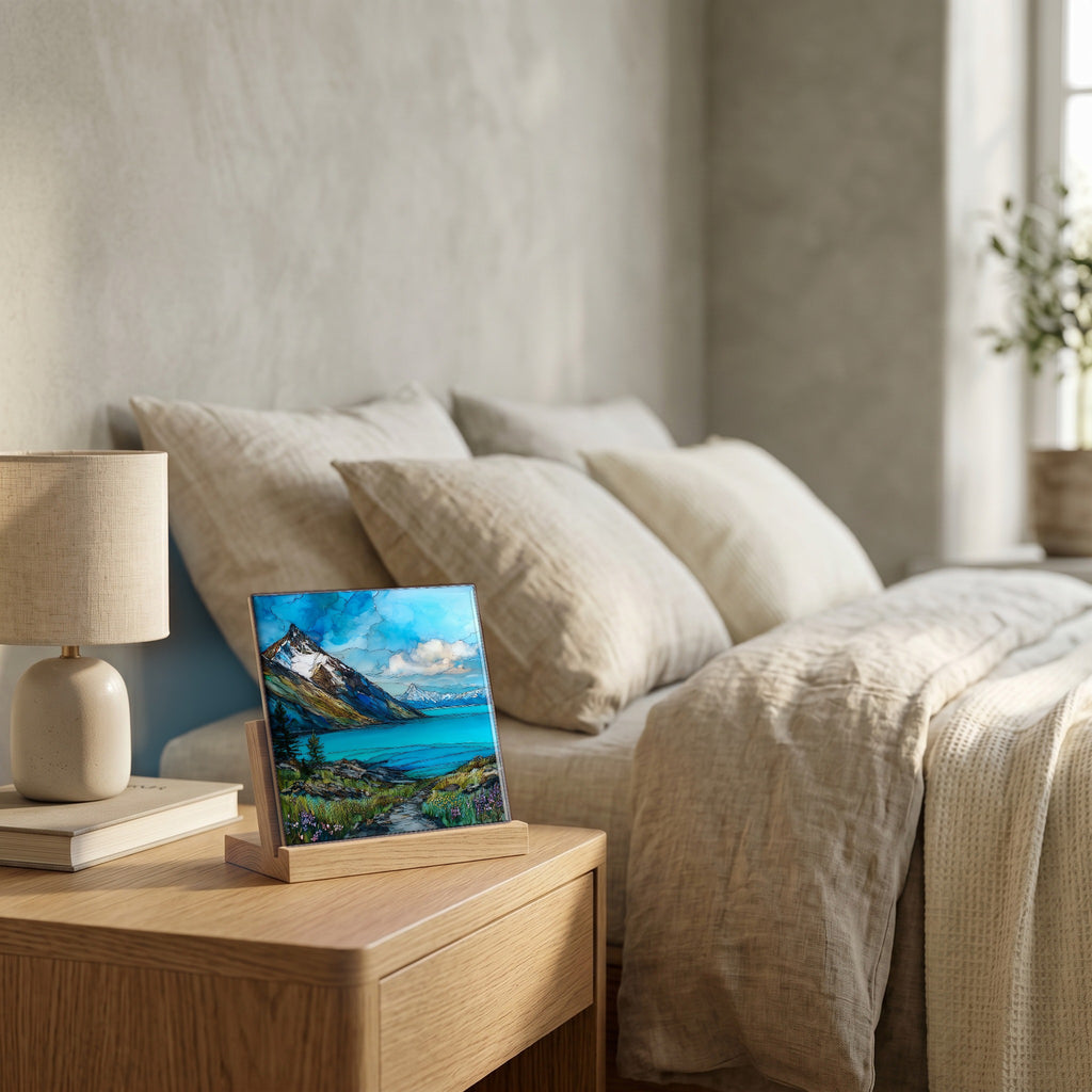 On the nightstand, catching the morning.