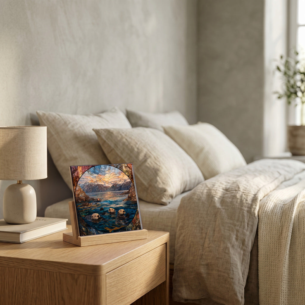 On the nightstand, catching the morning.