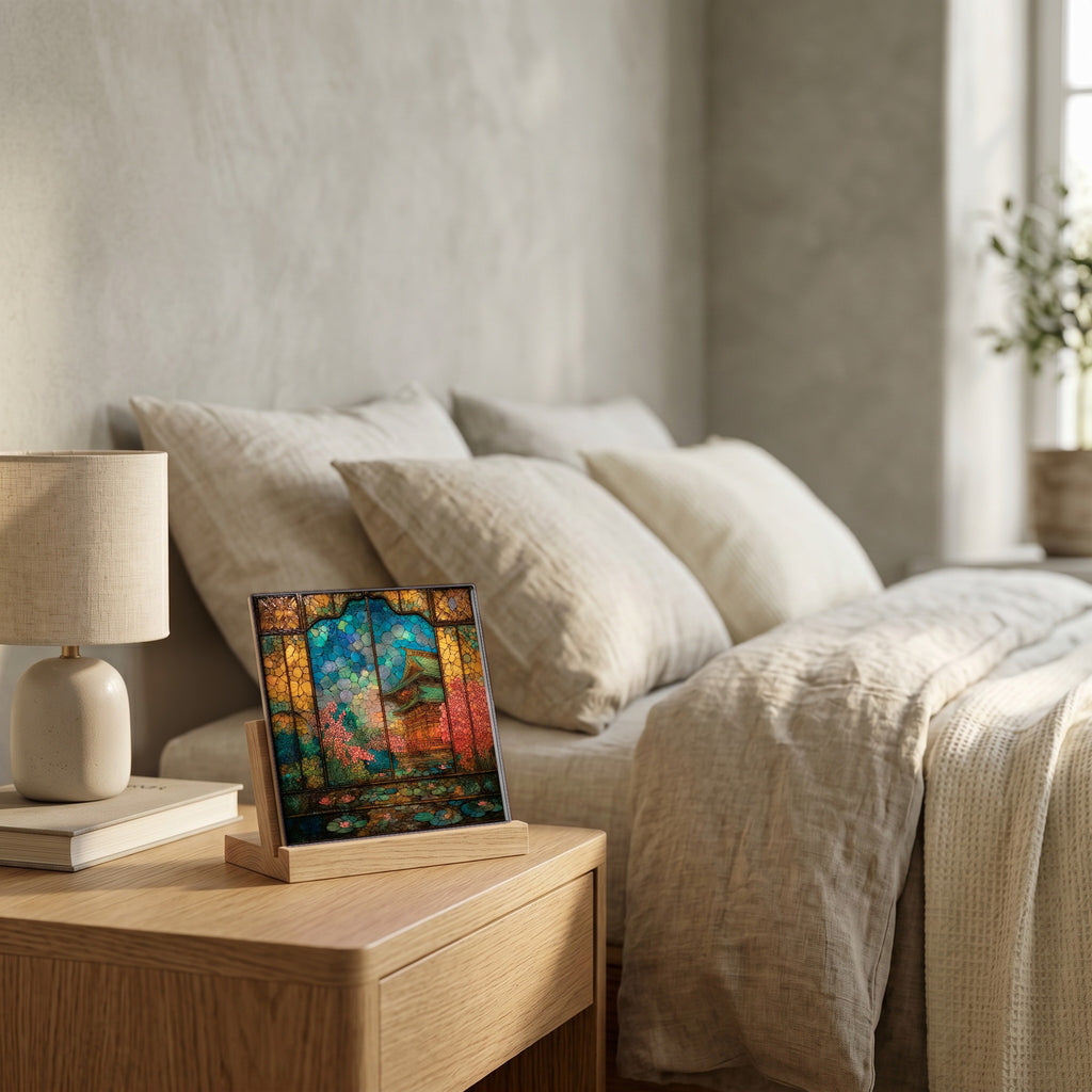 On the nightstand, catching the morning.