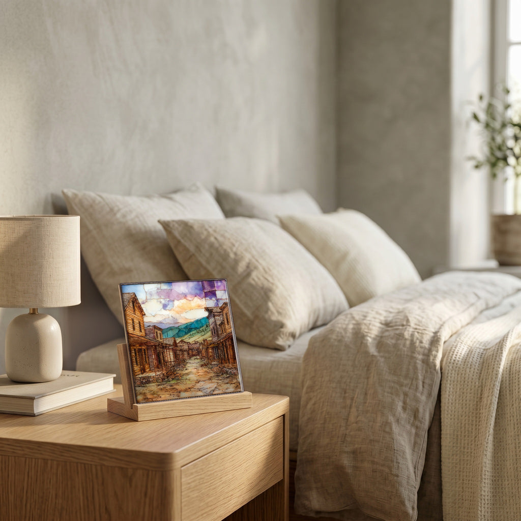 On the nightstand, catching the morning.