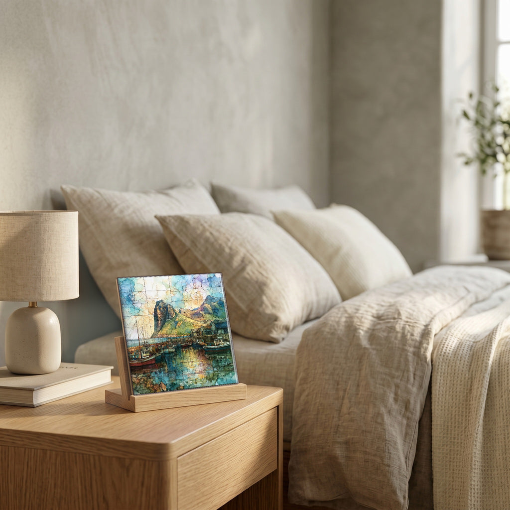 On the nightstand, catching the morning.