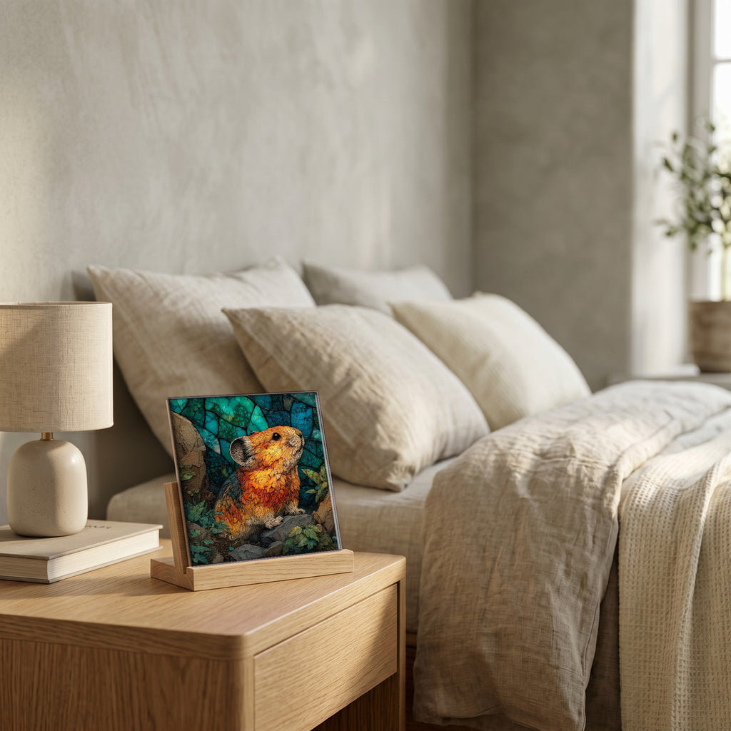 On the nightstand, catching the morning.