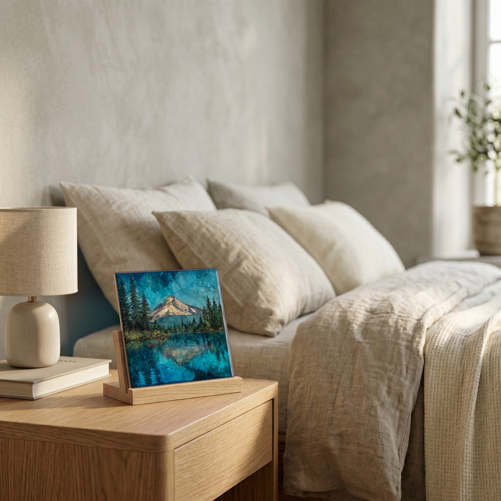 On the nightstand, catching the morning.