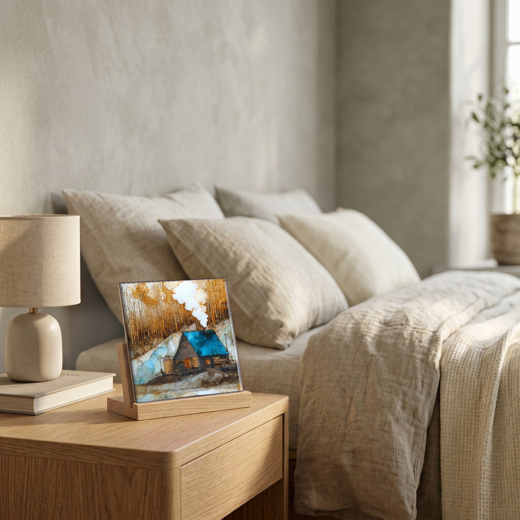 On the nightstand, catching the morning.