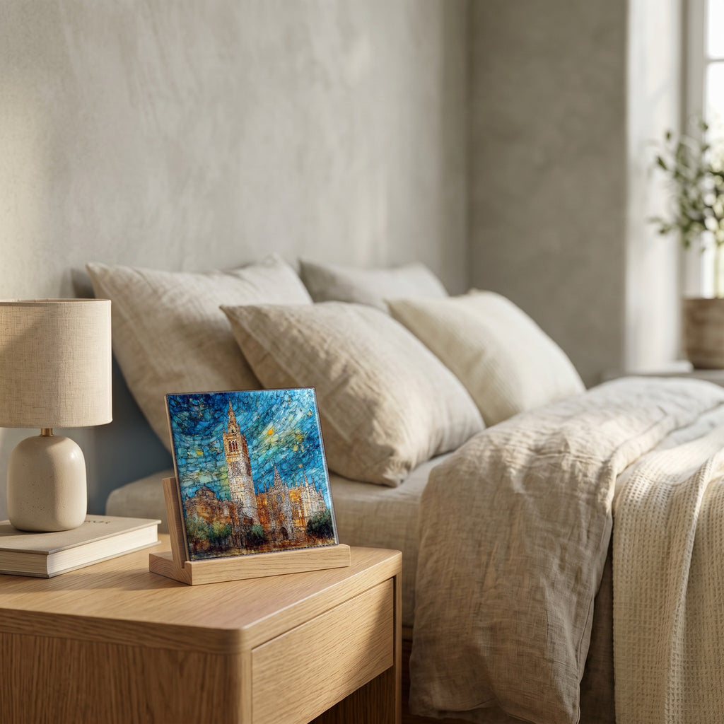 On the nightstand, catching the morning.