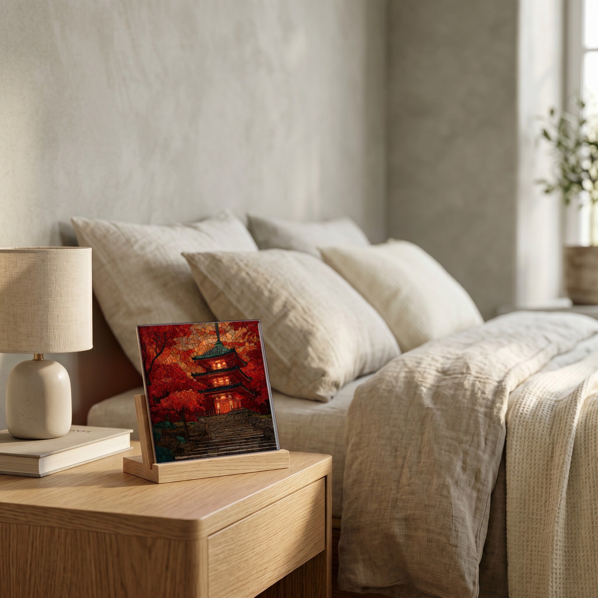 On the nightstand, catching the morning.