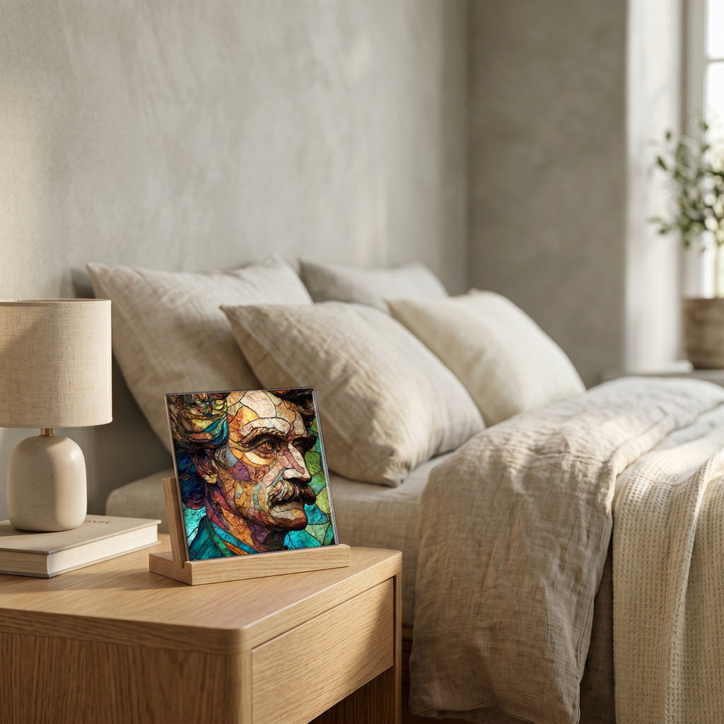 On the nightstand, catching the morning.