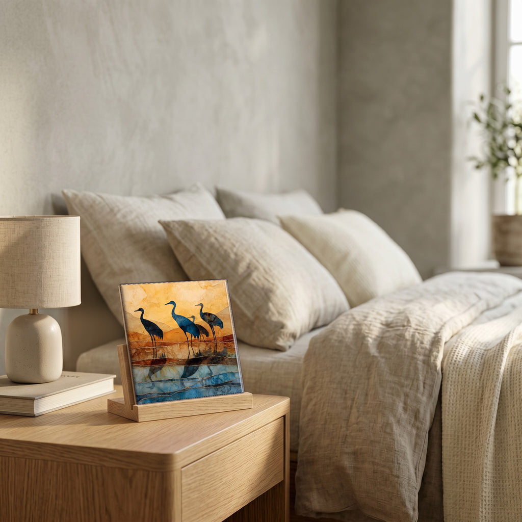 On the nightstand, catching the morning.