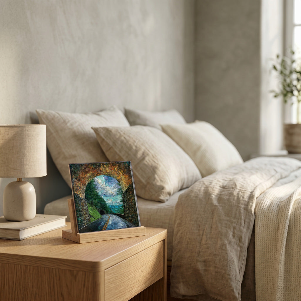 On the nightstand, catching the morning.