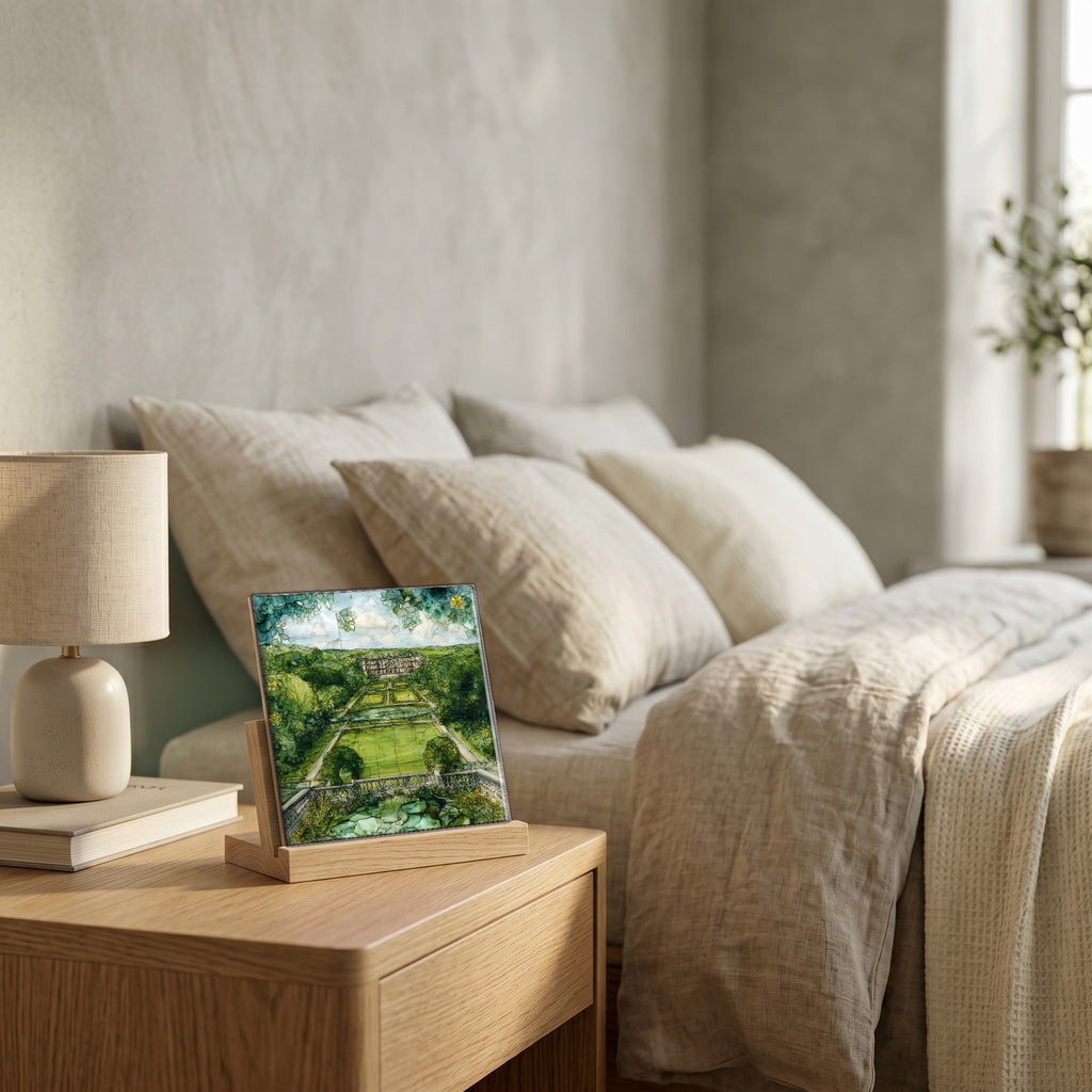 On the nightstand, catching the morning.