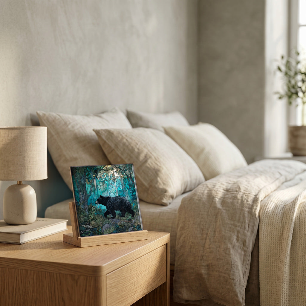 On the nightstand, catching the morning.
