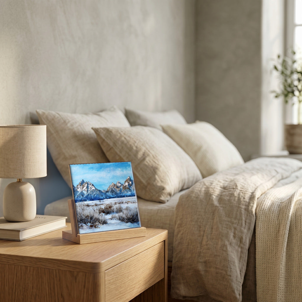 On the nightstand, catching the morning.