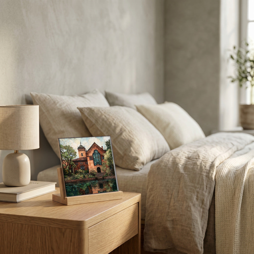 On the nightstand, catching the morning.