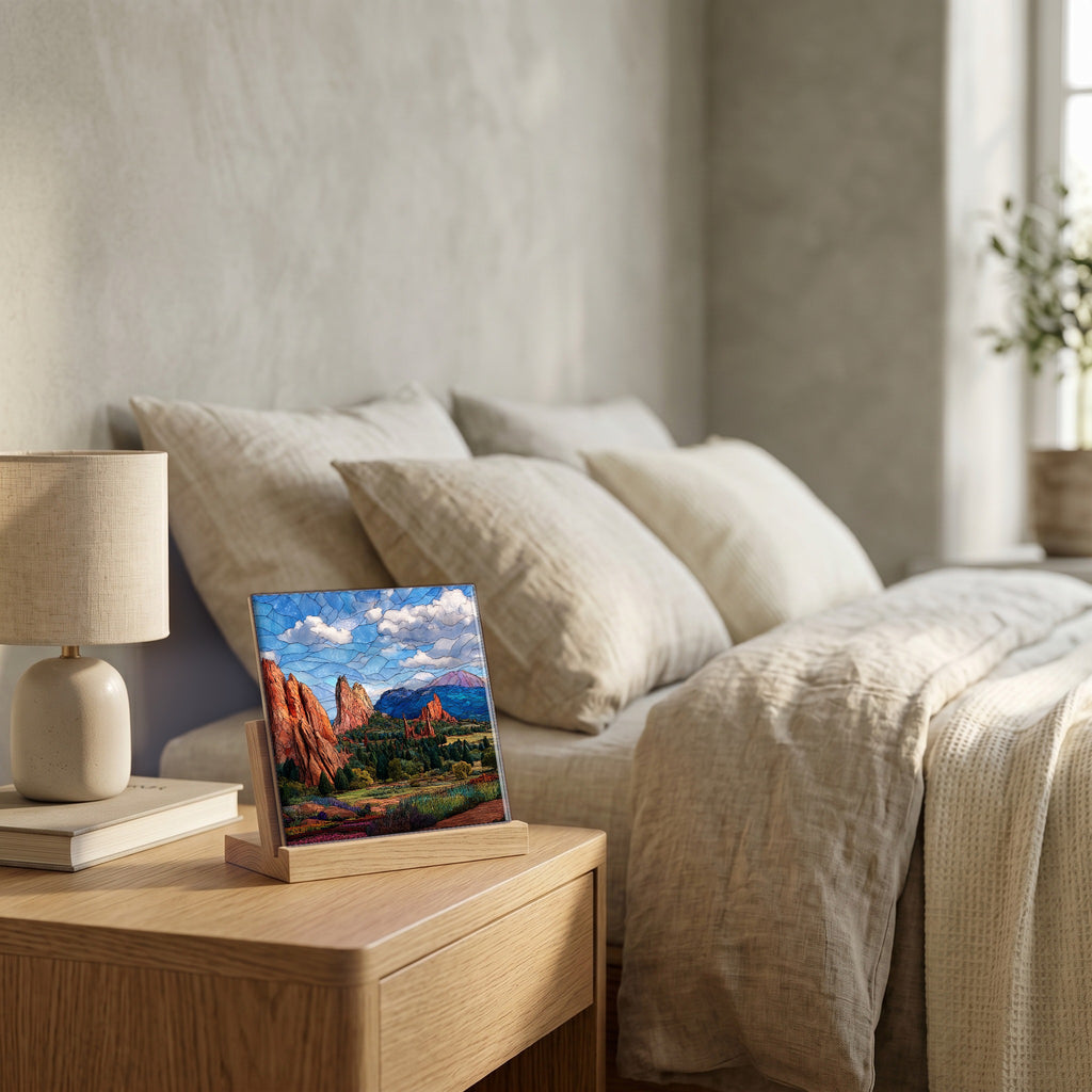 On the nightstand, catching the morning.