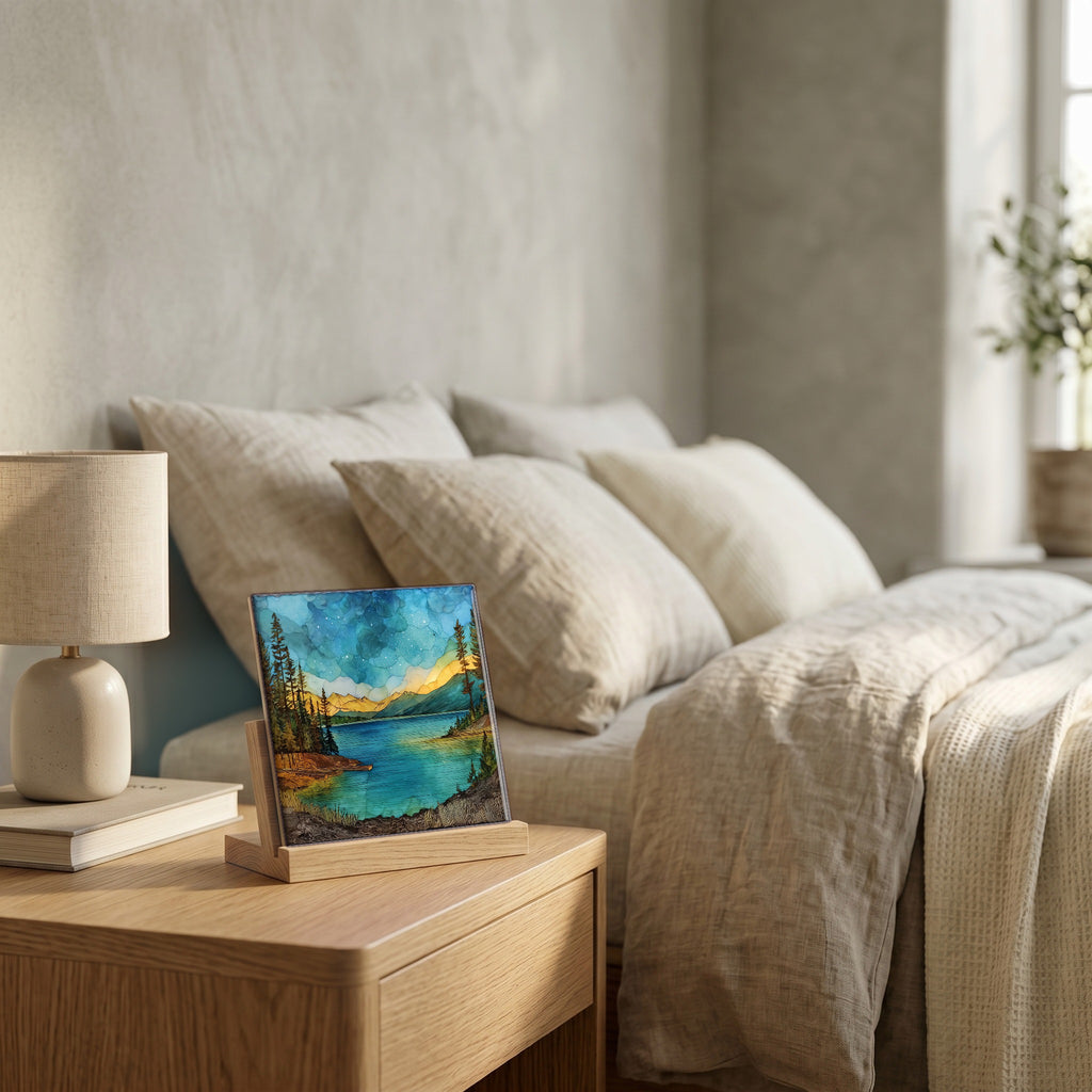 On the nightstand, catching the morning.