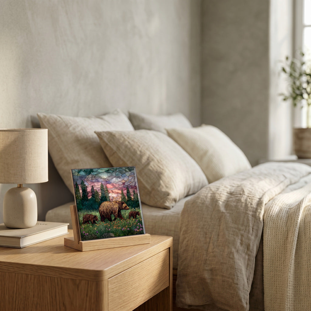 On the nightstand, catching the morning.