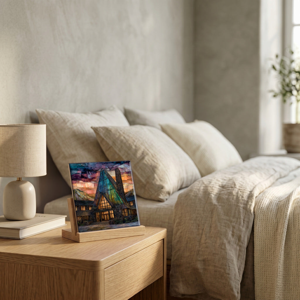 On the nightstand, catching the morning.