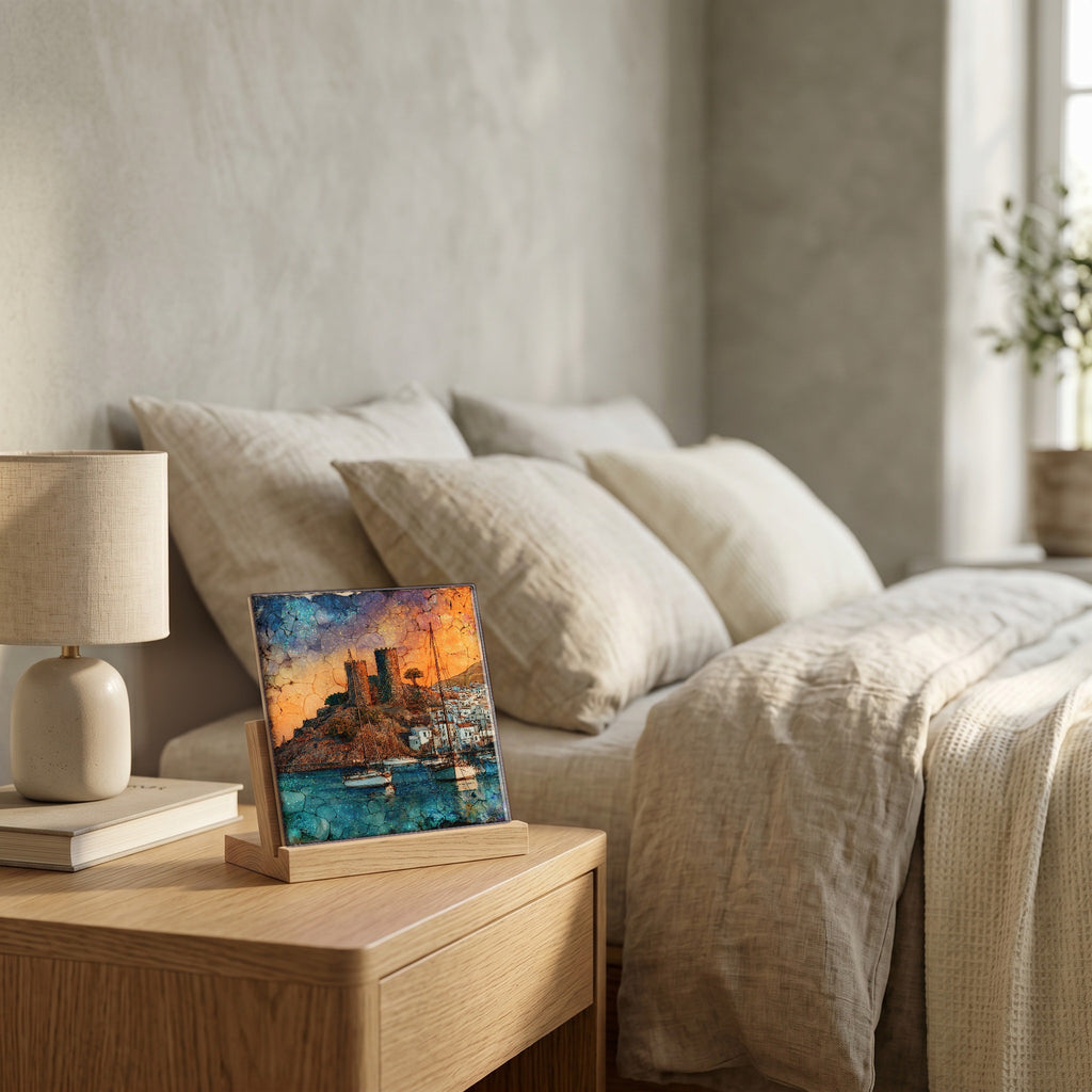 On the nightstand, catching the morning.