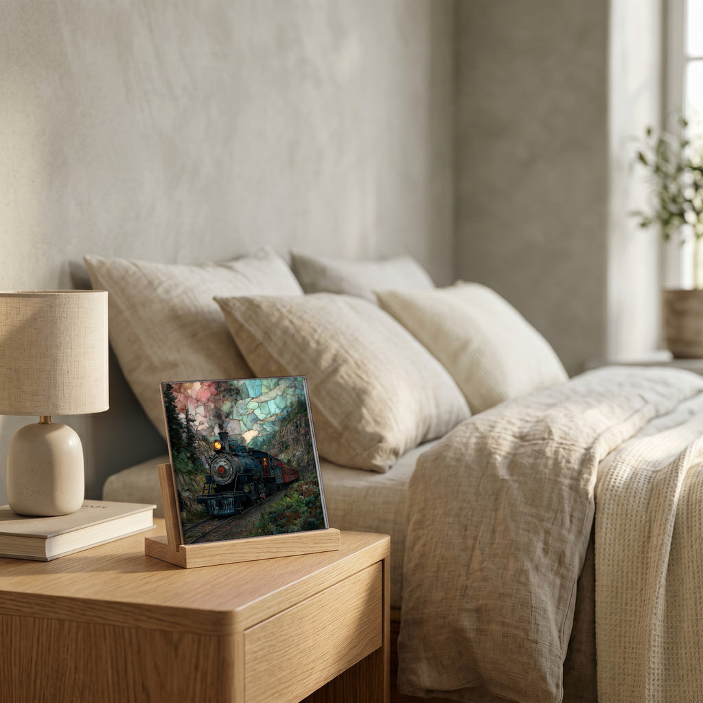 On the nightstand, catching the morning.
