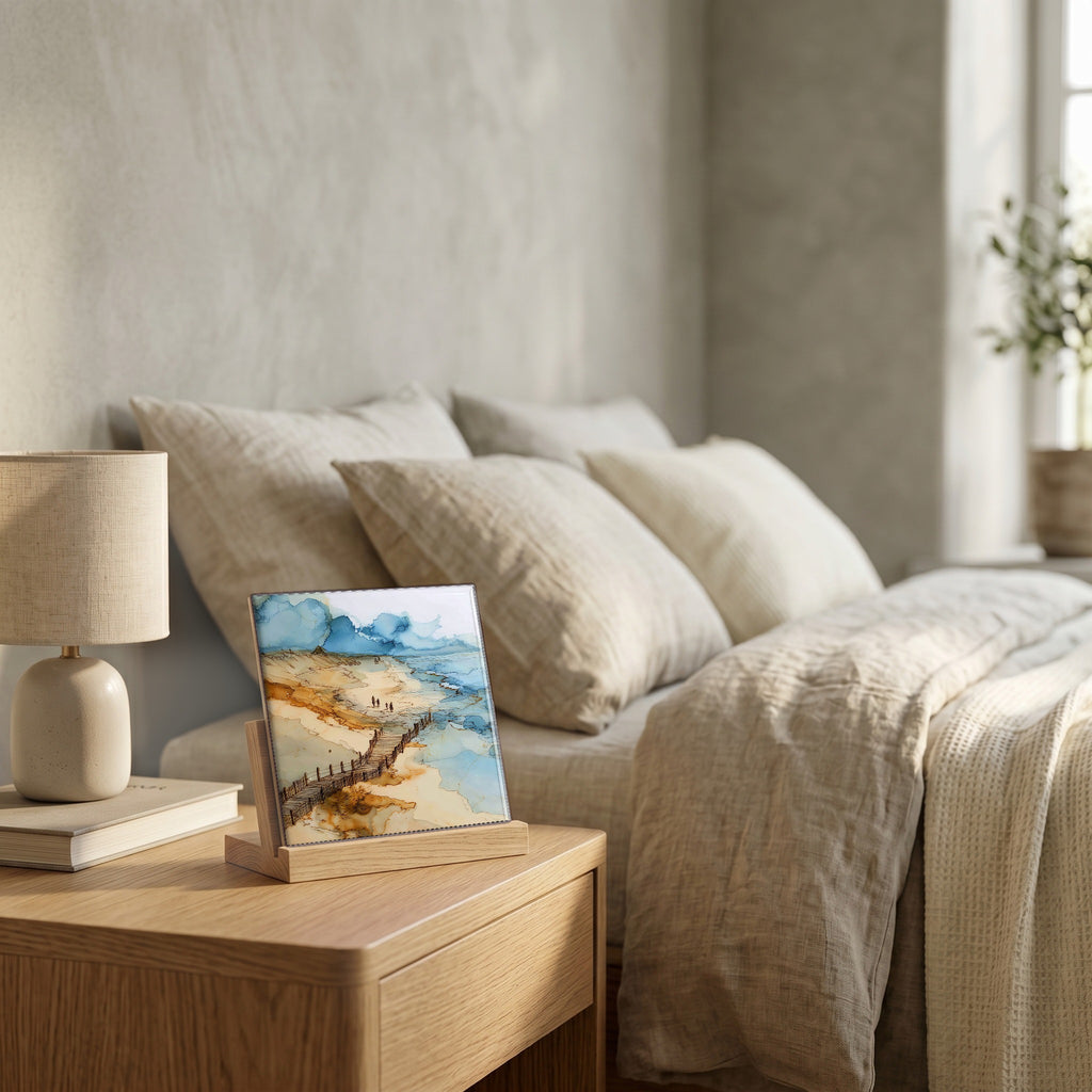 On the nightstand, catching the morning.