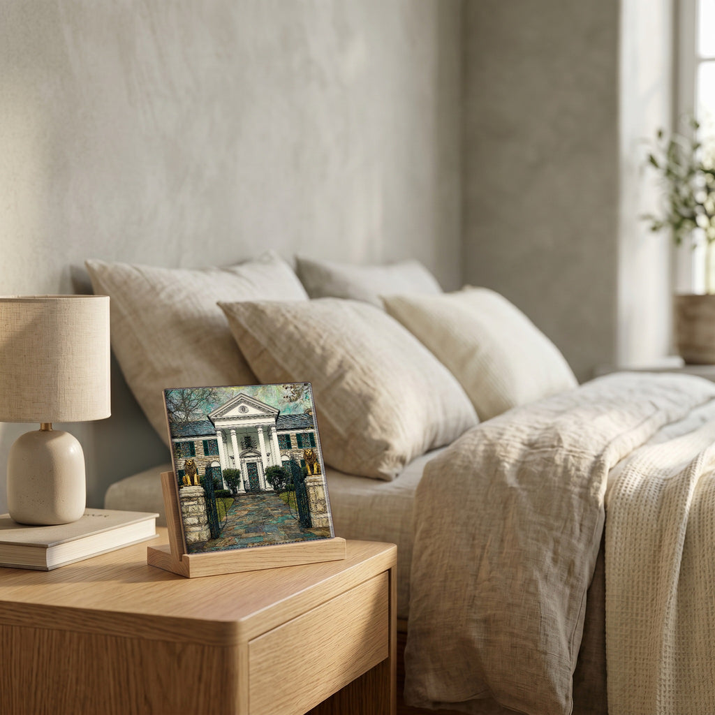 On the nightstand, catching the morning.