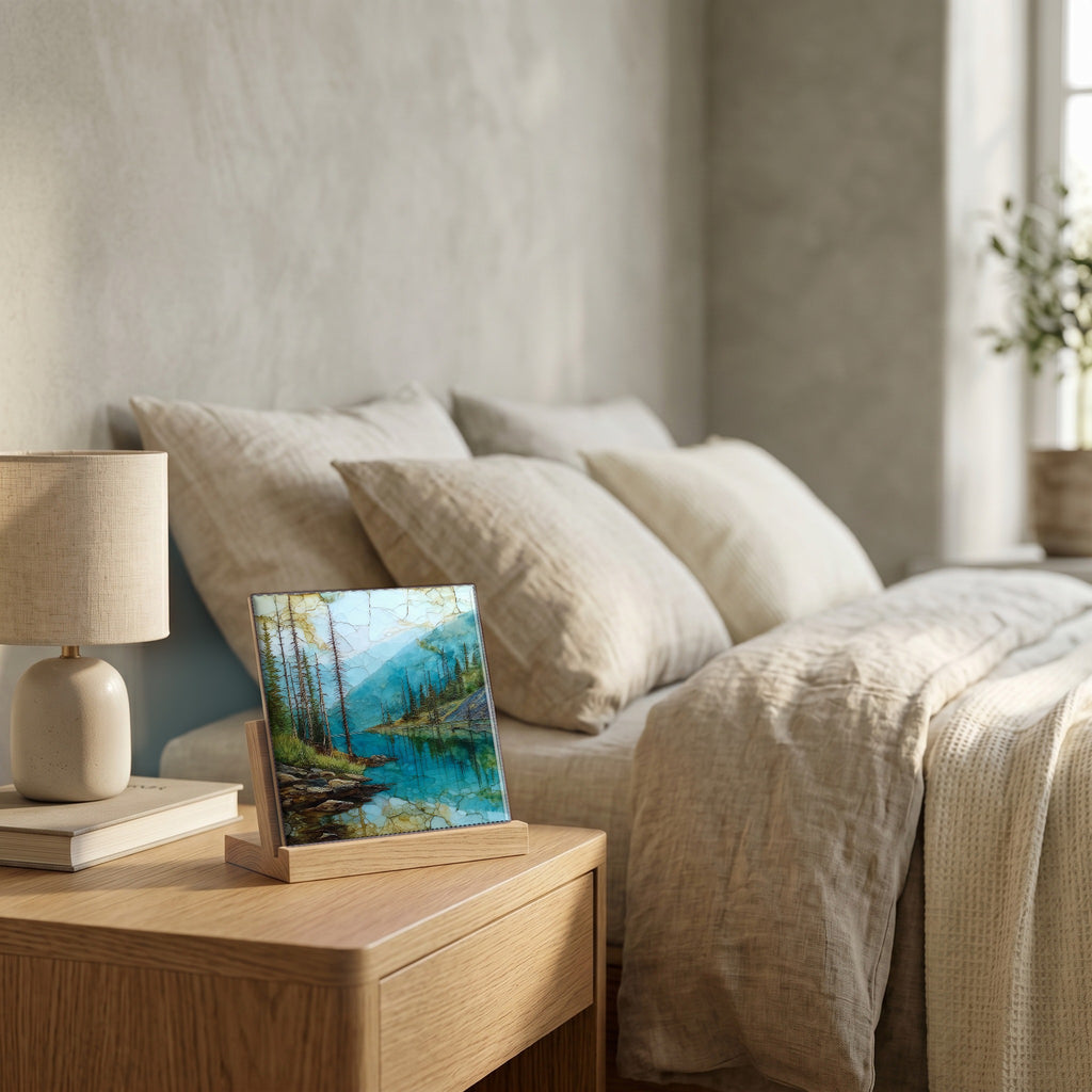 On the nightstand, catching the morning.