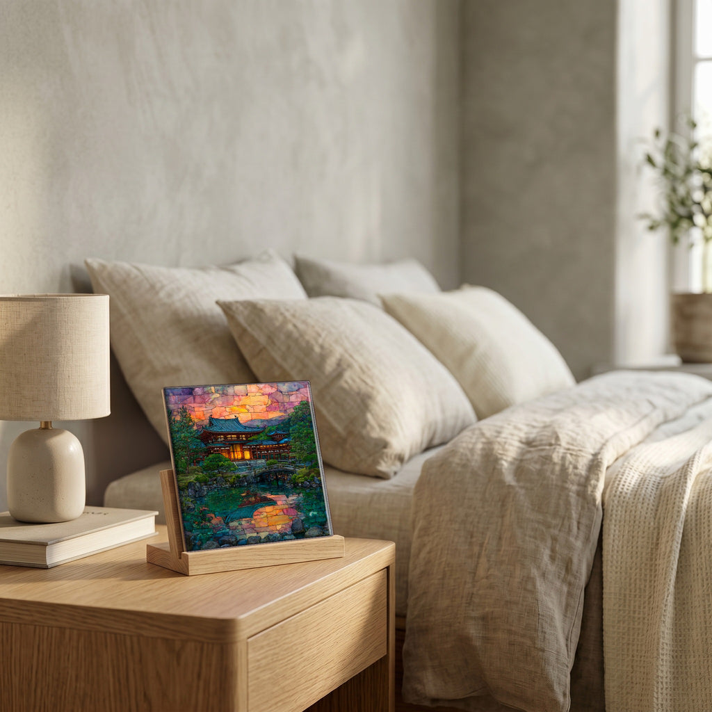 On the nightstand, catching the morning.