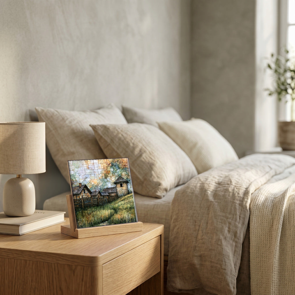 On the nightstand, catching the morning.